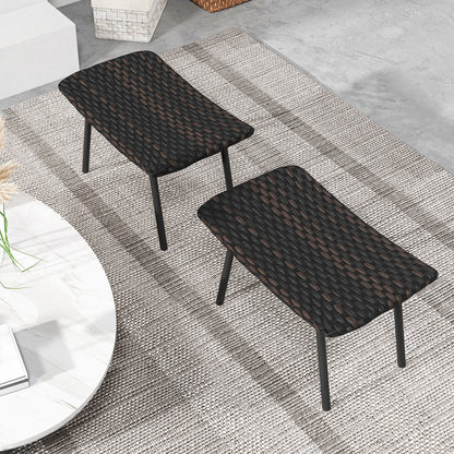 Outdoor Wicker Ottoman Set with Quick Dry Foam and Metal Legs for Patio or Garden Seating