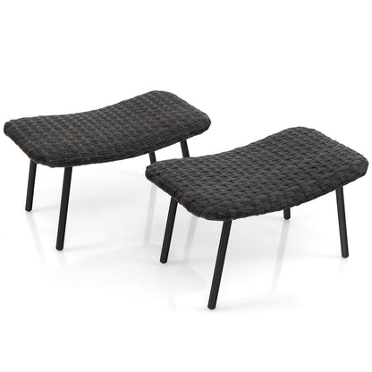 Outdoor Wicker Ottoman Set with Quick Dry Foam and Metal Legs for Patio or Garden Seating