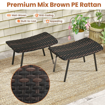 Outdoor Wicker Ottoman Set with Quick Dry Foam and Metal Legs for Patio or Garden Seating