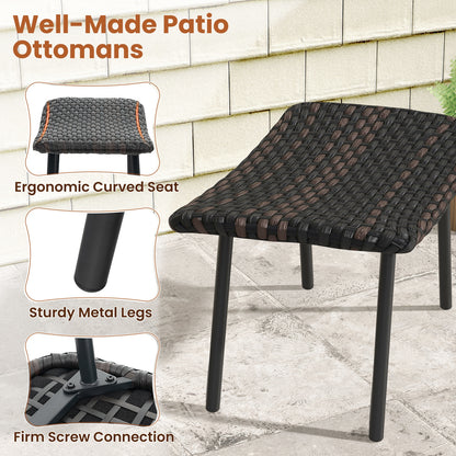 Outdoor Wicker Ottoman Set with Quick Dry Foam and Metal Legs for Patio or Garden Seating