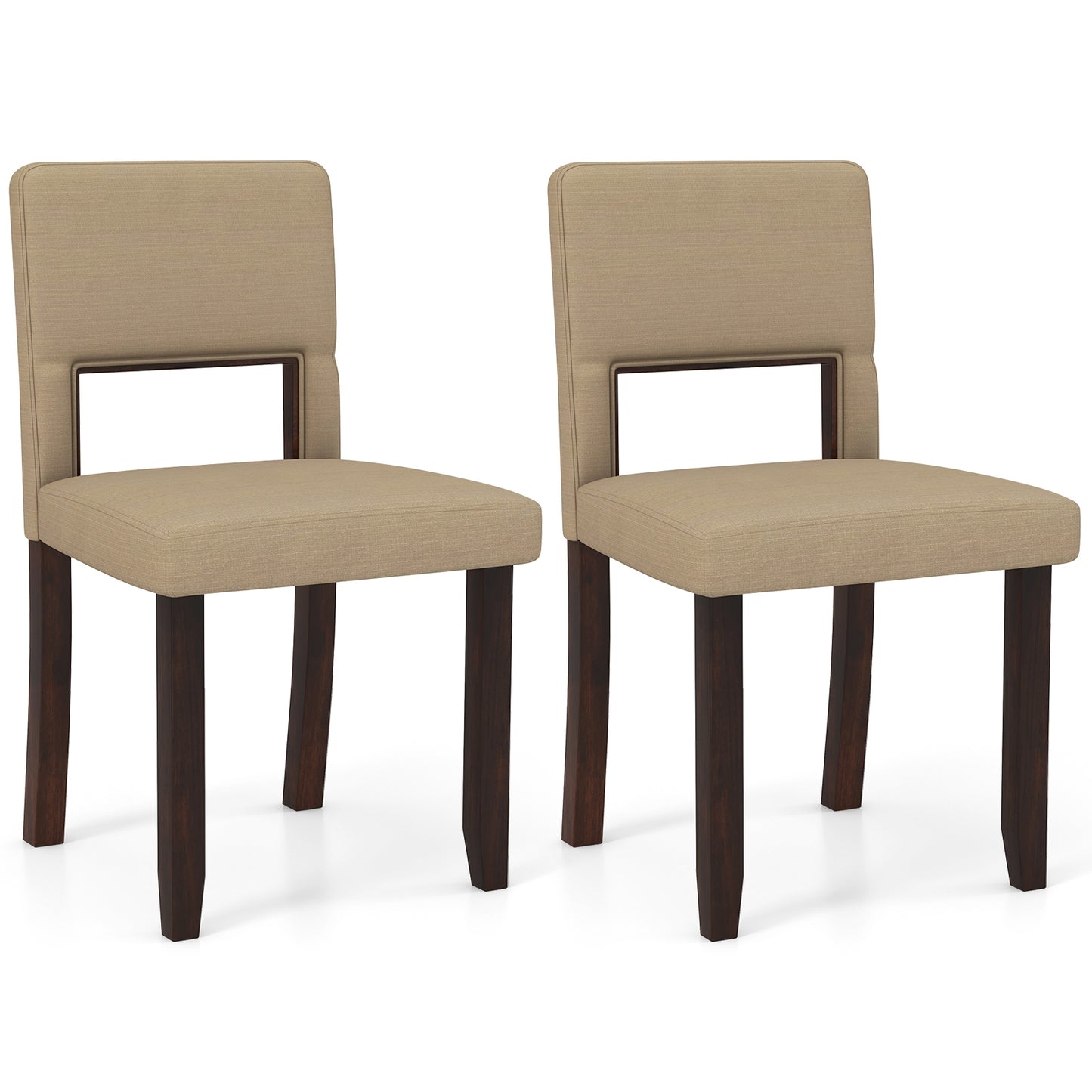 Modern Wooden Dining Chairs with Acacia Wood Frame and Padded Linen Seat and Back - Beige, Set of 2
