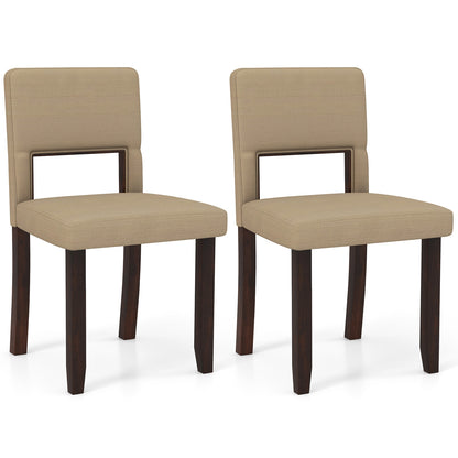 Modern Wooden Dining Chairs with Acacia Wood Frame and Padded Linen Seat and Back - Beige, Set of 2