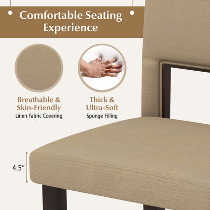 Modern Wooden Dining Chairs with Acacia Wood Frame and Padded Linen Seat and Back - Beige, Set of 2