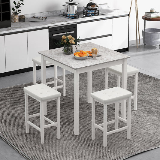 5-Piece Counter Height Bar Dining Set with 4 Upholstered Stools in White