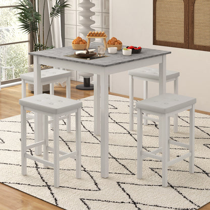 5-Piece Counter Height Bar Dining Set with 4 Upholstered Stools in White