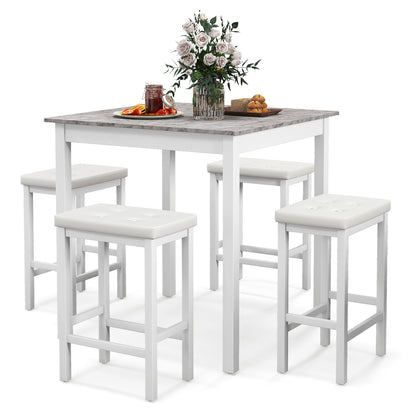 5-Piece Counter Height Bar Dining Set with 4 Upholstered Stools in White