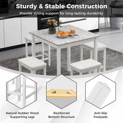 5-Piece Counter Height Bar Dining Set with 4 Upholstered Stools in White