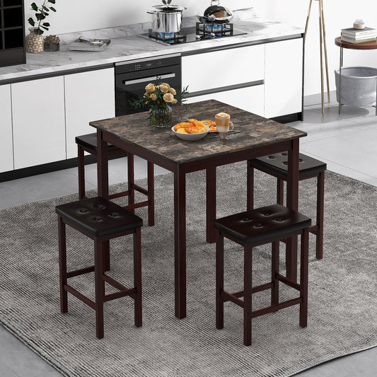 5-Piece Counter Height Bar Dining Set with 4 Upholstered Stools in Brown