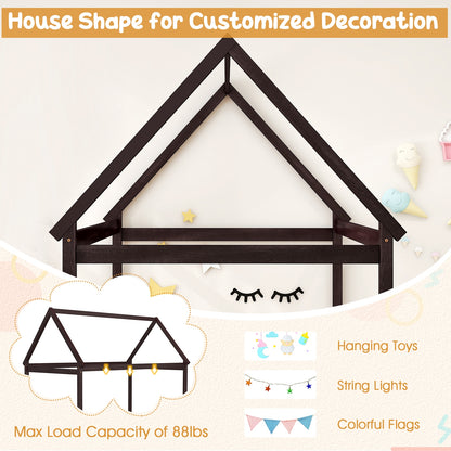 Durable Twin Platform Kids Bed with Roof and Heavy-Duty Slats – Espresso