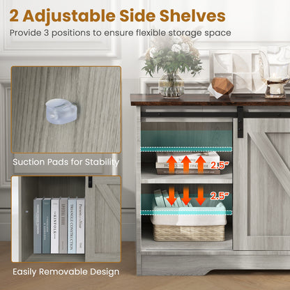 TV Console Table with LED Lights and Sliding Barn Doors for TVs up to 65 Inches – Grey