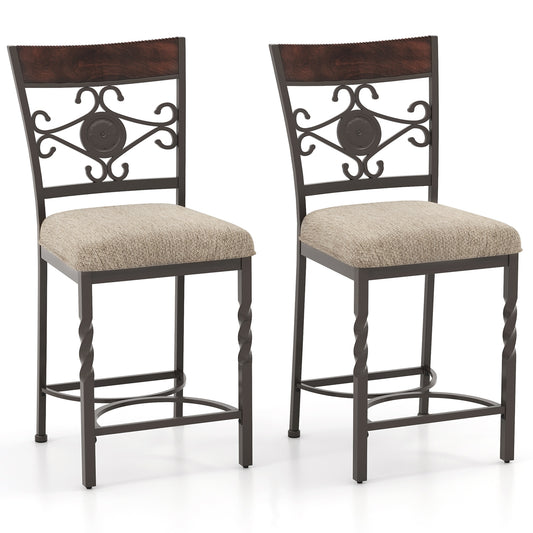 Comfortable 25 Inch Bar Stools with Soft Sponge Seat and Ergonomic Back, Set of 2