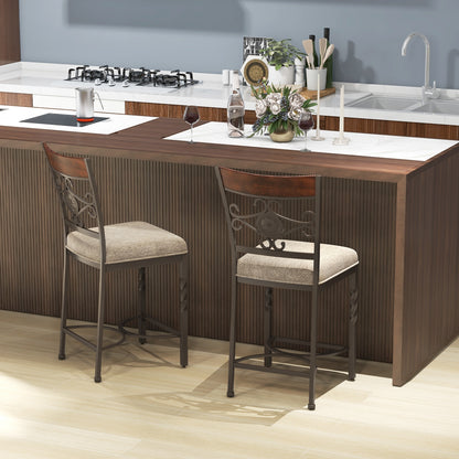 Comfortable 25 Inch Bar Stools with Soft Sponge Seat and Ergonomic Back, Set of 2