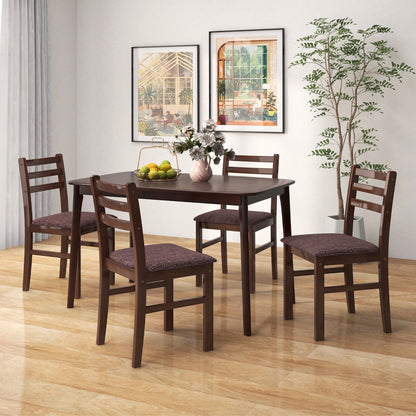 Classic Vintage Wooden Dining Set for 4 with Cushioned Seats and Ergonomic Curved Back Chairs