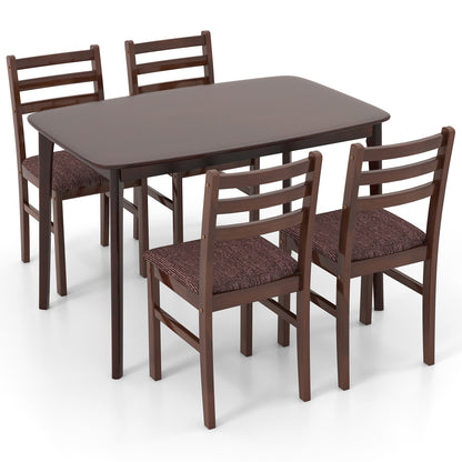 Classic Vintage Wooden Dining Set for 4 with Cushioned Seats and Ergonomic Curved Back Chairs