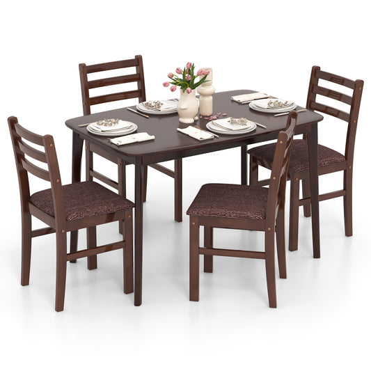 Classic Vintage Wooden Dining Set for 4 with Cushioned Seats and Ergonomic Curved Back Chairs