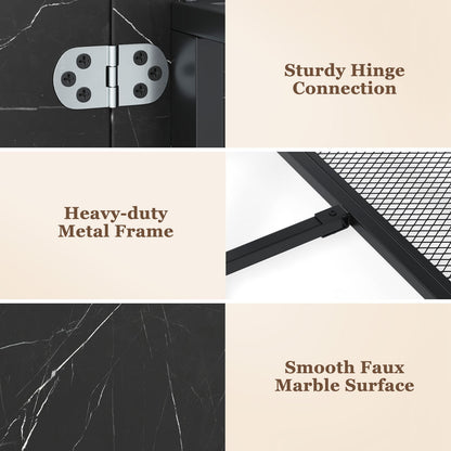 Space-Saving Round Folding Dining Table with Lockable Wheels and Black Faux Marble Top