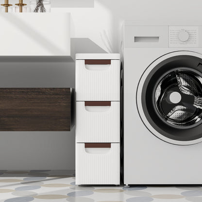 Space-Saving Narrow Storage Cabinet with Stylish Finish and Built-In Wheels – 3-Drawer