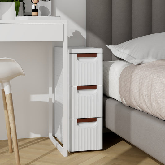 Space-Saving Narrow Storage Cabinet with Stylish Finish and Built-In Wheels – 3-Drawer