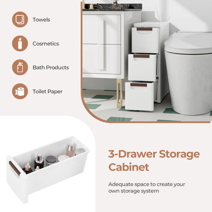 Space-Saving Narrow Storage Cabinet with Stylish Finish and Built-In Wheels – 3-Drawer
