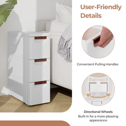 Space-Saving Narrow Storage Cabinet with Stylish Finish and Built-In Wheels – 3-Drawer