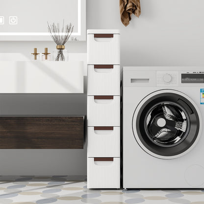 Space-Saving Narrow Storage Cabinet with Stylish Finish and Built-In Wheels – 5-Drawer