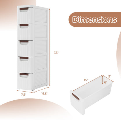Space-Saving Narrow Storage Cabinet with Stylish Finish and Built-In Wheels – 5-Drawer