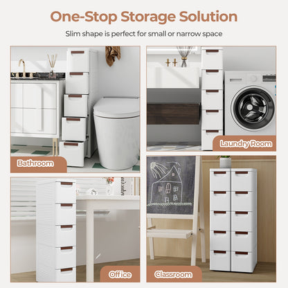 Space-Saving Narrow Storage Cabinet with Stylish Finish and Built-In Wheels – 5-Drawer