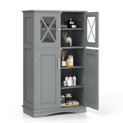 5 Tier Freestanding Storage Cabinet with 4 Doors & Adjustable Shelves