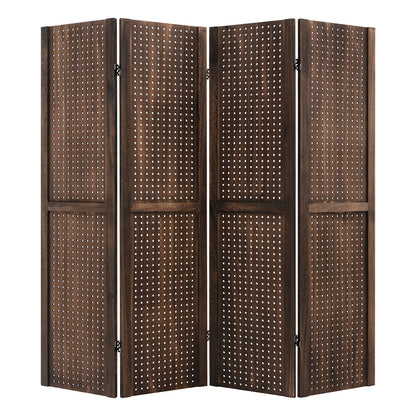 4 Panel 5 Foot Folding Pegboard Display Room Divider - Brown