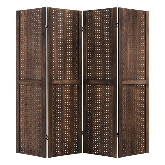 4 Panel 5 Foot Folding Pegboard Display Room Divider - Brown