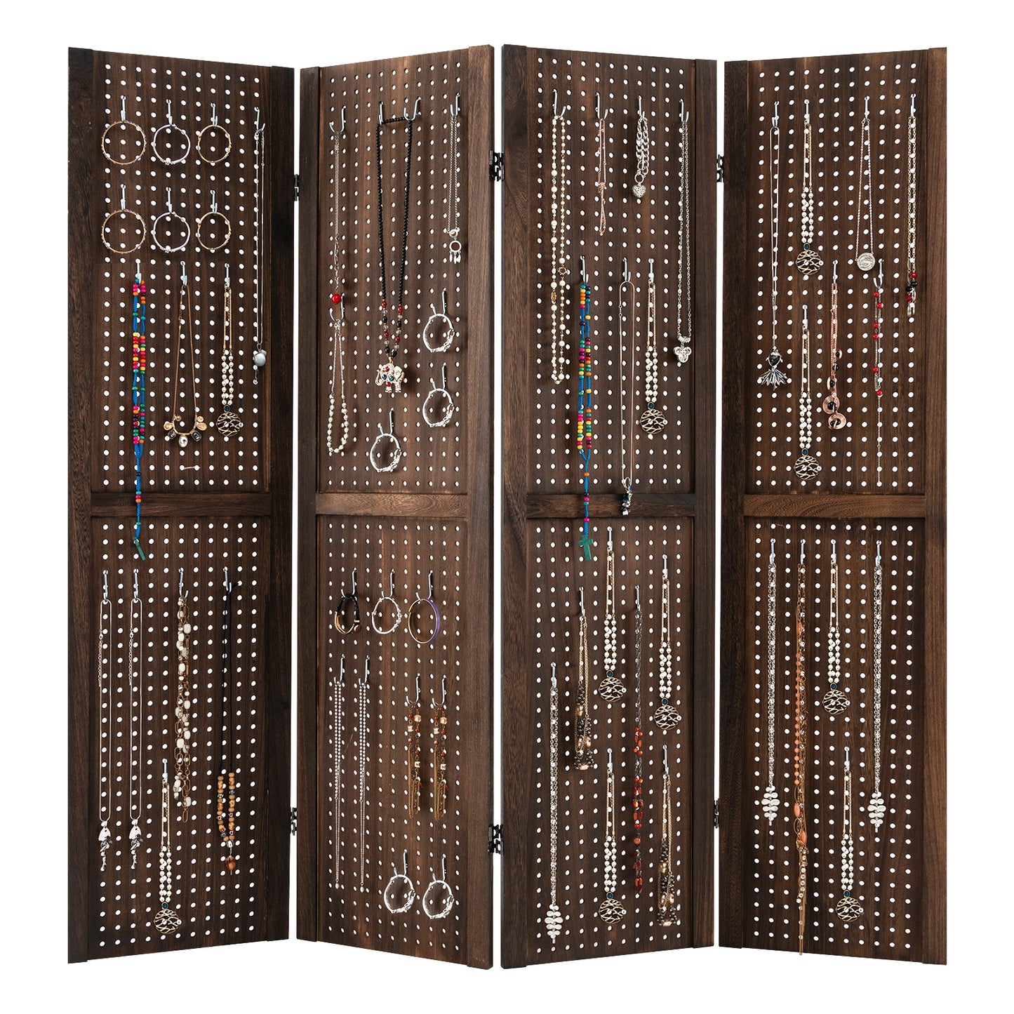 4 Panel 5 Foot Folding Pegboard Display Room Divider - Brown