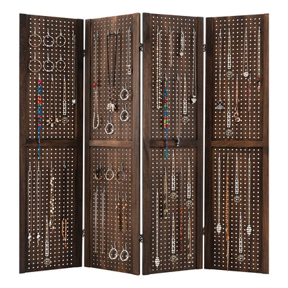 4 Panel 5 Foot Folding Pegboard Display Room Divider - Brown