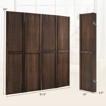 4 Panel 5 Foot Folding Pegboard Display Room Divider - Brown