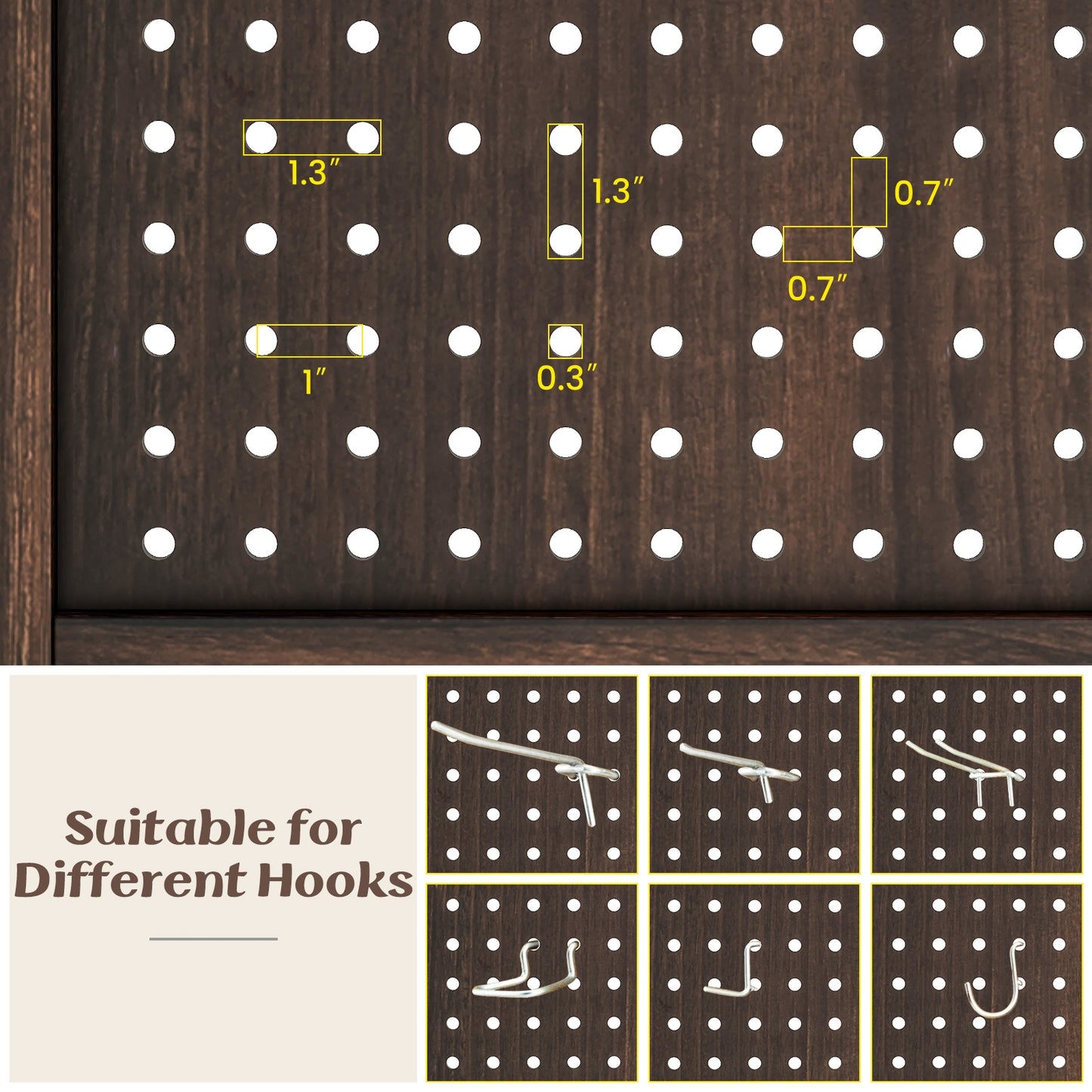 4 Panel 5 Foot Folding Pegboard Display Room Divider - Brown