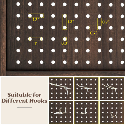 4 Panel 5 Foot Folding Pegboard Display Room Divider - Brown