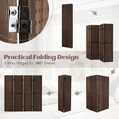 4 Panel 5 Foot Folding Pegboard Display Room Divider - Brown