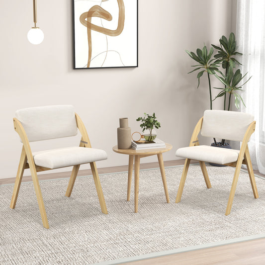 Set of 2 Folding Dining Chairs with Rubber Wood Legs and Cushioned Seat - Natural