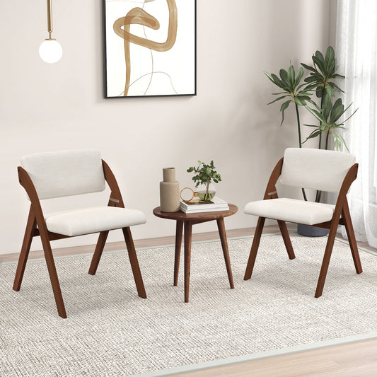 Set of 2 Folding Dining Chairs with Rubber Wood Legs and Cushioned Seat - Walnut