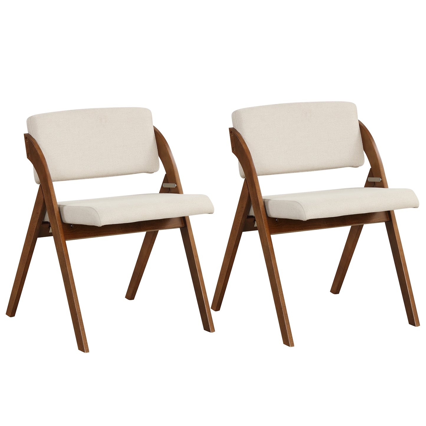 Set of 2 Folding Dining Chairs with Rubber Wood Legs and Cushioned Seat - Walnut