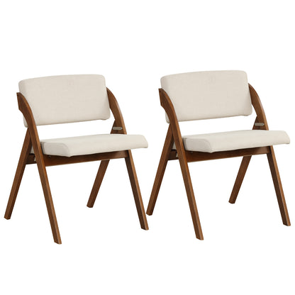 Set of 2 Folding Dining Chairs with Rubber Wood Legs and Cushioned Seat - Walnut