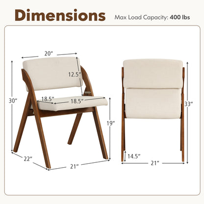Set of 2 Folding Dining Chairs with Rubber Wood Legs and Cushioned Seat - Walnut