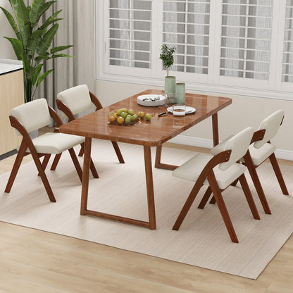Set of 2 Folding Dining Chairs with Rubber Wood Legs and Cushioned Seat - Walnut