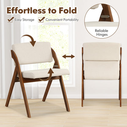 Set of 2 Folding Dining Chairs with Rubber Wood Legs and Cushioned Seat - Walnut