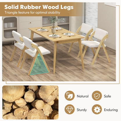 Set of 2 Folding Dining Chairs with Rubber Wood Legs and Cushioned Seat - Natural