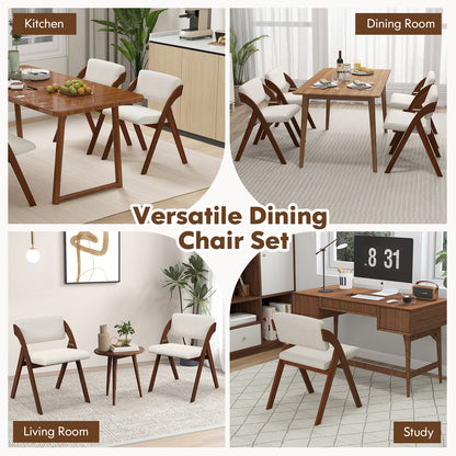 Set of 2 Folding Dining Chairs with Rubber Wood Legs and Cushioned Seat - Walnut