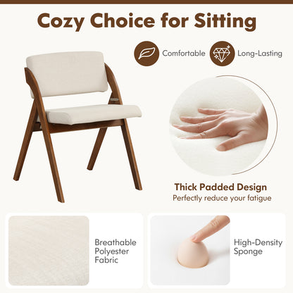 Set of 2 Folding Dining Chairs with Rubber Wood Legs and Cushioned Seat - Walnut
