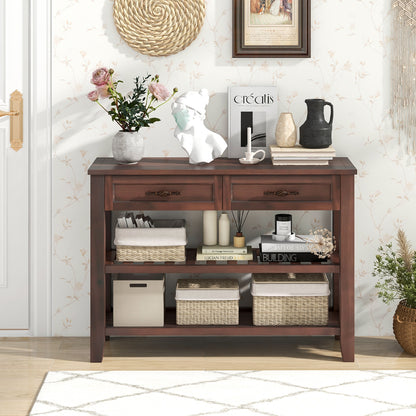 Wood Console Table with 2 Drawers and 3-Tier Storage for Hallway or Living Room