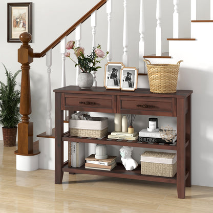 Wood Console Table with 2 Drawers and 3-Tier Storage for Hallway or Living Room