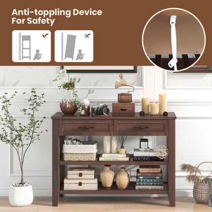 Wood Console Table with 2 Drawers and 3-Tier Storage for Hallway or Living Room