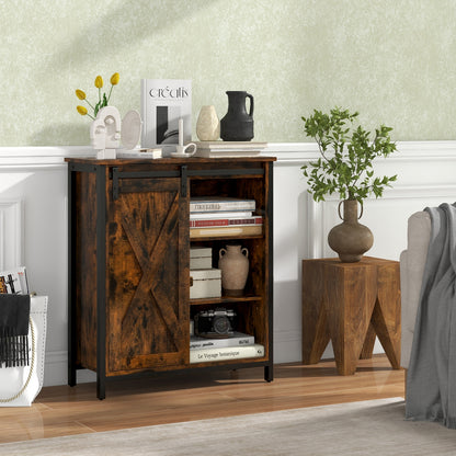 Farmhouse Sideboard Buffet Cabinet with Sliding Barn Door and Adjustable Shelves 32 Inch